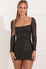 Elegant Long Sleeve Solid Slim Sequin Dress