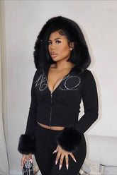 Rhinestone Letter Zip Hoodie