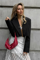 Short Black Striped Blazer Coat