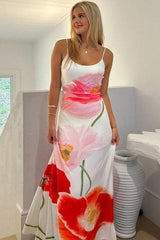 Floral U Neck Strap Backless Vacation Dress
