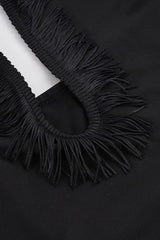 Solid Fringed Irregular Halter MIni Dress