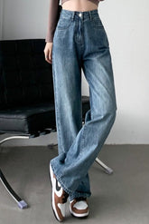 High Waist Relaxed Fluid Straight Jeans