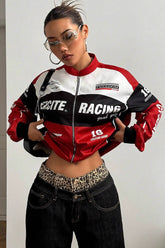 Letter Zip Moto Colorblock Coat