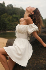 Off Shoulder Tie Waist Mini Dress