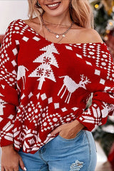 Christmas Double-Sided Irregular Snowflake Sweater Red / S