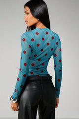 Polka Dot Sheer Mesh Long Sleeve Tee