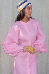 Puff Sleeve Cotton Linen Maxi Dress