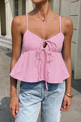 Striped Tie Strap Bodycon Cami Top