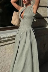 Zipper Pleated Midi Dress