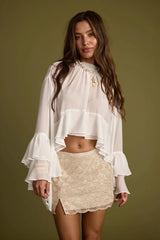 Cropped Ruffle Cape Sleeve Blouse