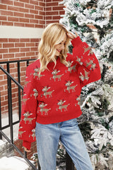 Christmas Deer Cartoon Contrast Sweater