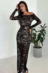 Black Lace Off Shoulder Maxi Dress