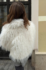White Faux Fur Lapel Coat