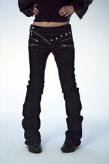 Punk Zipper Low Rise Cargo Flare Jeans