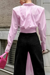 Striped Long Tie Neck Blouse