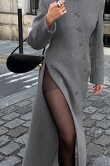 Gray Round Neck Wool Coat