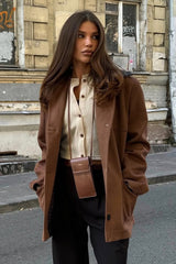 Suede Patchwork Lapel Coat
