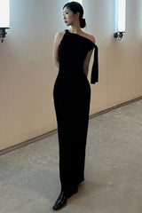Elegant One Shoulder Asymmetric Tie Maxi Dress