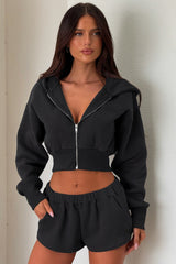Basic Solid Cropped Hoodie Casual Two-Piece Set