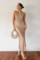 Halter Neck Fishtail Maxi Dress