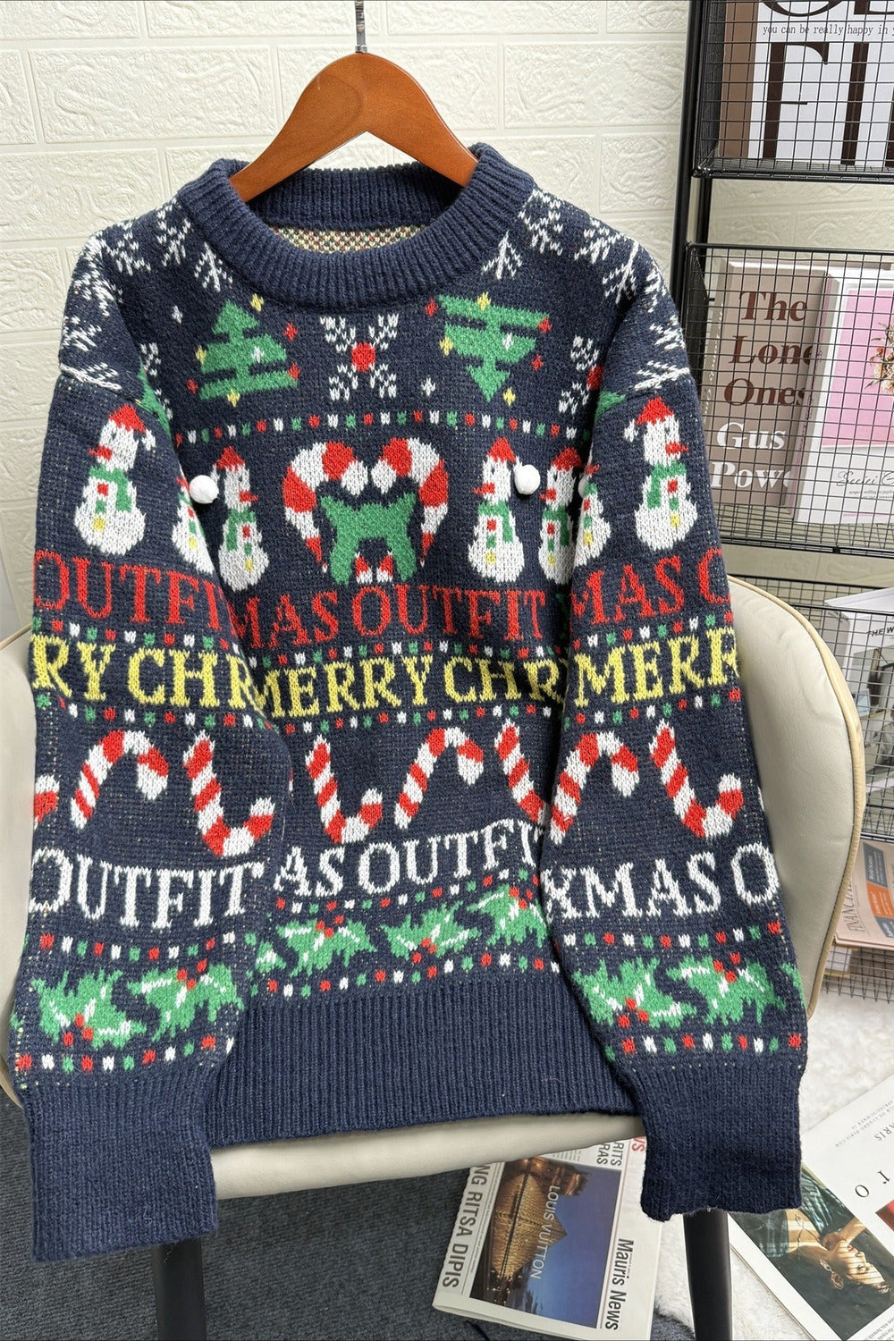 Christmas Contrast Crew Neck Loose Long Sleeve Sweater