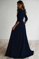Three Quarter Sleeve Pocket Formal Dress