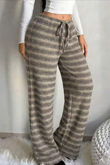 Horizontal Stripe Drawstring Wide Leg Pants