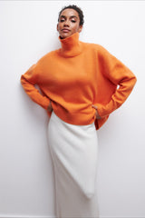 Asymmetric Cape Sleeve Turtleneck Knit Sweater