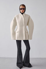Sculptural Sleeve Wool Blend Coat
