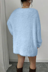 V-Neck Cozy Fuzzy Solid Loose Fit Sweater