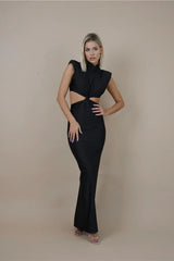 Hollow Out Turtleneck Sleeveless Bodycon Maxi Dress