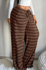 Horizontal Stripe Drawstring Wide Leg Pants
