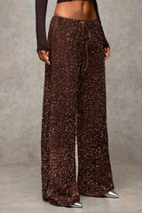 Sequin Drawstring Wide Leg Pants