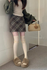 Wool Plaid High Waist A-Line Christmas Skirt
