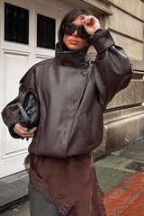 Oversized Stand Collar Faux Leather Jacket