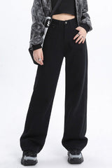 Casual Fleece Lined High Waist Straight Jeans