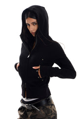 Rivet Trim Fitted Zip Up Hoodie