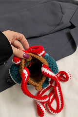 Cute Hand Knitted Yarn Christmas Tree Bauble Crossbody Bag