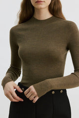 Solid Color Washable Wool Turtleneck Long Sleeve Tee