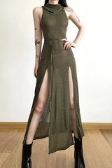 Hooded Hollow Out Midi Dress