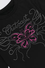 Rhinestone Butterfly Long Sleeve Tee