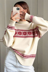 Minimalist Color Block Snowflake Stripe Christmas Sweater