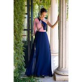 Long Blue Chiffon Dress Slimming Evening Dress