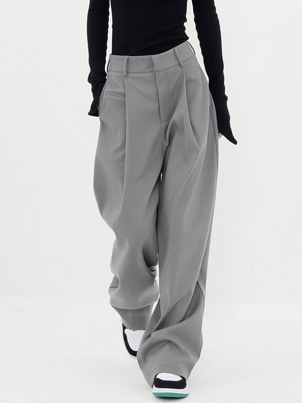 Basic Baggy Wide Trendy Leg Dress Pants Grey / Xs