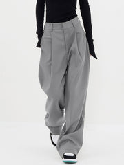 Basic Baggy Wide Trendy Leg Dress Pants Grey / Xs