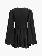 Chiffon Low Cut V neck Modern Pleated Zip Mini Dress Dresses