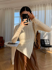 Argyle Asymmetric Graceful Mock Neck Blouse Blouses
