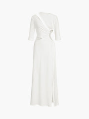 Cut Out Ruched Trendy Split Knit Maxi Dress Dresses