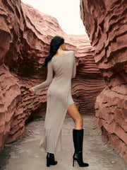 Asymmetric Split Graceful Sweater Long Dress Sweaters-L