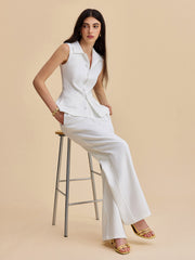 Pockets Buttoned Sleeveless Pants Set Pant Sets